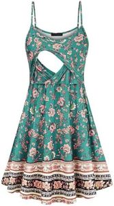 Qnursma Floral Maternity Summer Dress Spaghetti Strap Nursing Breastfeeding, Green Floral, X-Large