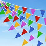 DOJoykey Multicolor Bunting Banner, 132ft Nylon Fabric Bunting with 80pcs Triangle Flags Pennant Bunting for Indoor Outdoor Garden Mother‘s Day Birthday Wedding Party Decoration