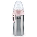 NUK Active Cup Toddler Drinking Cup | Stainless Steel | 12+ Months | 215 ml | Leak-Proof Sippy Cup with Air-Valve | BPA-Free | Pink