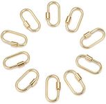 FASHEWELRY 10Pcs Brass Screw Carabiner Lock Charms Golden Oval Necklace Lock Clip Charms for DIY Jewelry Making, 25.5x14x2mm