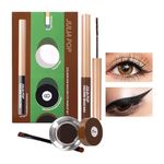 Gel Eyeliner Volume Mascara Set, Cream Eyeliner Brown Eyeliner Mascara with Eyeliner Brush - Long Lasting Waterproof Eyeliner High-Intensity Pigments Smudge-Proof Beginner Eye Liner Makeup