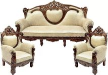 CLASSIC WOOD & CRAFT TheRoyal Dilwala 5 Seater Teak Wood Sofa Set with Center Table Having Luxury Carving Work and (Rosewood Finish)| Best Sofa Set | 5 Seater Sofa Set