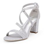 DREAM PAIRS Women's Ankle Strap Dress Heeled Sandals for Low Chunky Block Heels MADISON,Size 5.5,Silver/glitter,MADISON