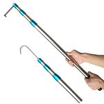 Bytcew Truck Bed Cargo Grabber Reach Tool, 6.3 Ft Heavy Duty Truck Accessories Telescoping Retriever Pull Pole with Two Hooks