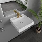 Davivy 17.3" Wall Mounted Square Vessel Sink with Pop Up Drain and Installation Kit,Ceramic Bathrooms Above Counter,White Vessel Sink for Bathrooms (Dual Installation Method)