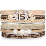 Suyi 15th Birthday Gifts for Women Girls Leather Wrap Bracelet Multilayer Magnetic Buckle Bracelet 15th