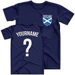 Scotland Football Shirt Kids - Scotland Flag Badge Custom Name And Number T Shirt - Football Personalised Retro Europe Summer 2021 Footy Gifts For Boy - Unique European Footie Top, 7-8 Years, Navy