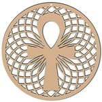 CREATCABIN 12inch Ancient Ankh Egyptian Cross Wooden Wall Art Crystal Grid Sacred Laser Cut Wall Sculpture Hanging Decor Spiritual Symbol Flat Round for Home Office Yoga Studio Decoration