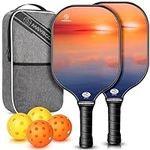 Pickleball Paddles, USAPA Approved Pickleball Racket Set of 2, Light Pickle Ball Paddle Set with Ergonomic Cushion Grip, 4 Outdoor Indoor Balls, Lightweight Carry Bag