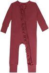 GUISBY Baby Girl Pajamas, Comfy Rayon Long Sleeve with Double Zipper Sleepers Maroon 0-3 Months