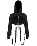 DINGJIUYAN Hooded Long Sleeve Eyelet Hoodies,Woman Winter Street Punk Hoodies