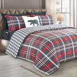 Elegant Comfort 8-Piece Lodge Plaid Reversible Comforter Set - All Season Bed in a Bag, 4-Piece Sheet Set Featuring Smart Pockets, Matching Shams and Decorative Pillow, Full/Queen, Gray