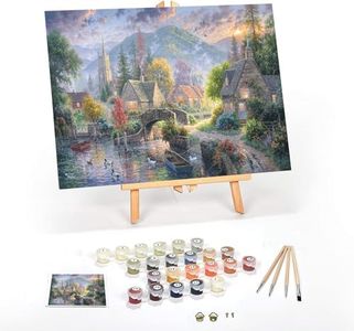 Ledgebay DIY Paint by Numbers Kit for Adults Framed Canvas: Beginner to Advanced Paint by Numbers Kit, Kits Include Acrylic Paint Set Brushes & Tabletop Easel (Mountain Village 16" x 20" Framed)