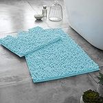 Lions Luxury 2 Piece Loop Bath Mats for Bathroom - Non Slip Chenille Bath Mat Set Rugs, Extra Soft with Water Absorbent Pedestal Bathmat Shower Toilet Mat, Aqua