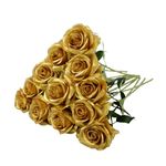 Gold Rose Artificial Flowers, Fake Roses Silk Rose Flower 50cm Faux Roses with Stems Blossom Bridal Rose Bouquet for Wedding Home Party Decoration 12pcs (Gold)