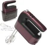 Yomelo 9-Speed Digital Hand Mixer Electric, 400W Powerful DC Motor, Baking Mixer Handheld with Snap-On Storage Case, 5 Stainless Steel Accessories, Flat Beaters, Dough Hooks, Whisk (Grape Purple)
