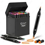Cable World Dual Tips 24 Colors Markers Set, Art Markers for Adult Coloring Books, Artist Drawing Sketch Markers Set with Fine & Brush Tip (24 Pcs)