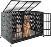 LEMBERI 48/42 inch Indestructible Heavy Duty Dog Crate with Cushion, High Anxiety Extra Large Dog Cage for Large Dogs, XL Steel Escape Proof Dog Kennel with Locking Wheels