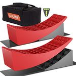 OULEME RV Leveling Blocks, Camper Trailer Leveler, 2 Packs for Travel Trailer Motorhome, Include 2 Curved Leveler Ramp, 2 Chock, 2 Rubber Mat, 1 T Bubble Level, 1 Carry Bag