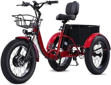 KAKIGO Electric Trikes for Adults UK,48V15Ah Electric Tricycle for Adults UK,20"x4"Fat Tire Folding E Trike,90KM Range,20KM/h,Front&Rear Basket（Red foldable version）