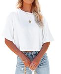 BINLIANG Women Half Sleeve Cropped T Shirt Tops Round Neck Crop Casual Summer Basic Tees Tshirt (D# White,Medium)