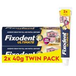 Fixodent Ultimate Denture Adhesive, Flavour Free 2 x 40 g Twin Pack