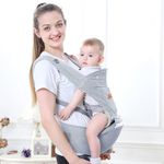 R for Rabbit Upsy Daisy Ergo Baby Carrier for New Born | 8 in 1 Hip Seat Front and Back Carry Position Adjustable Straps Kangaroo Bags for 4 to 36 Months Kids Upto 15 Kg (Light Grey)