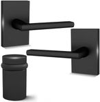 Mega Handles Glamor Collection - Reversible Dummy Door Handle 2 Pack + Door Stopper 2IN (Matte Black)