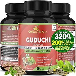 Organic Giloy Guduchi Capsules 3200mg & Ashwagandha, Licorice, Holy Basil Tulsi | Immune System Booster, Healthy Liver Detox Cleanse Support Supplement |Anxiety Stress Relief Extract, 2 Months Supply