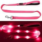 KOSKILL 4 Ft Led Dog Leash, Rechargeable Light Up Dog Leash Waterproof, Safety Glow in The Dark Dog Leash for Night Walking, Nylon Reflective Leashes with Padded Handle Small Medium Large Pets (Pink)