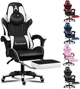 ALFORDSON Gaming Chair with Footrest and Lumbar Cushion, Ergonomic Computer Office Chair with 150° Recline, High Back Leather Video Game Desk Chair SGS Listed Gas-Lift, 180 kg Capacity (Ethan White)