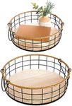 Juvale 2 Pack Round Wire Baskets with Handles, Metal Storage Trays for Home Decor (2 Sizes)