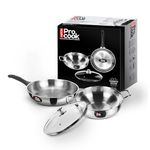 MILTON Pro cook Stainless Steel Kadhai,Fry Pan with Glass Lid,22 cm,Sandwich Bottom Cookware Set,Induction & Gas Stove Friendly for Cooking,Deep Frying,Stir-Fry, Sauté,Scratch Resistant,2 Yrs Warranty