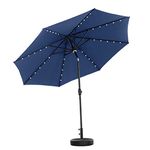 GDY 10Ft Patio Umbrella Solar Powered 40 LED Lighted Aluminum Outdoor Table Market Umbrella with Tilt and Crank (Navy Blue with Base)