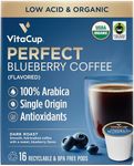 VitaCup Perfect Blueberry Flavored Low Acid Coffee Pods, Organic, Fair Trade, Dark Roast Single Origin from Guatemala, Clean & Pure, Recyclable Single Serve Pods, 16 Ct