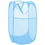 BATTOO Deluxe Strong Mesh Pop up Laundry Hamper Basket with Side Pocket Foldable Hamper for Laundry Room, Bathroom, Kids Room, College Dorm or Travel Light Blue