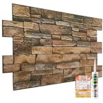 3D Wall Panels with Adhesive Included - 20 Sheets Covering 9.22 sqm | 99.2 sqft Moisture Resistant PVC Plastic Cladding Panel - 96 cm x 48cm | 37.79 x 18.89 in - Rustic Tan with Brickwork Effect