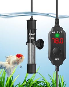 FUMAK 50W Adjustable Aquarium Heater Super Short Submersible Fish Tank Heater Fish Heater with LED Digital Display Thermostat, for Tanks 5-10 Gallons