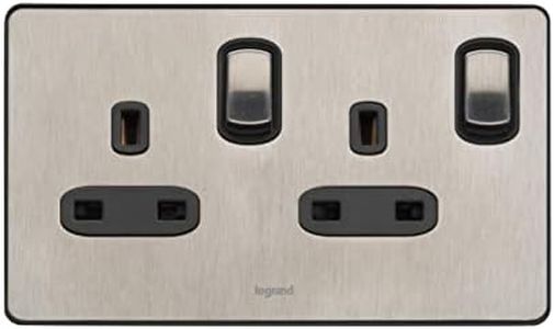 Legrand Synergy Sleek Design 832070 switched double pole socket outlet, 2 gang, 13 A, 250 V AC, brushed stainless steel