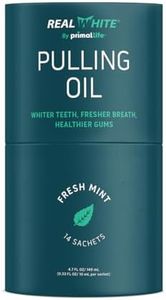 Primal Life Organics – Real White Pulling Oil, Teeth Whitening Mouthwash with Essential Oils, Coconut, Tea Tree, Key Vitamins, Chemical Free, Fluoride Free, 14 Sachets (Fresh Mint, 0.33 oz.)