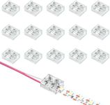 15 Pack LED Tape Lights Connectors, 2-Pin 10mm Transparent Strip Lights Connectors, Tighten Screw LED Adapter Connectors, Strip to Wire Connector, Gapless Track Terminal Blocks