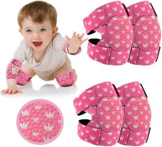 2 Pairs Baby Knee Pads for Crawling Adjustable Knee Pads Toddler Crawler Knee Protector for Infant Girl Boy Crawling (Pink Crown)