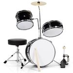 Costzon 3-Piece Kids Drum Set, 13 inch Junior Drum Set with 3 Drums (Bass Snare Tom), Adjustable Throne, Cymbal, Pedal & Drumsticks, Drum Kit for Beginners, Age 3-12, Black