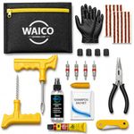 WAICO 13 in 1 Tubeless Tyre Puncture Kit | Reamer, Probe,10-Rubber Strips, Gloves, Plier, Knife, Sloution, Chalk, Spray Bottle, Storage Bag, | Emergency Flat Tire Repair Tools for Car, Bike, & SUVs