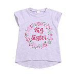 Big Sister Shirt Toddler Girls Floral Short Sleeve Top Blouse Big Sister Announcement T-Shirt 1-6Y (Grey, 120/5-6Y)