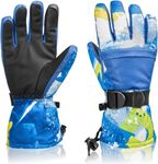 Ski Gloves Waterproof Winter Warm Gloves Cold Weather Touchscreen Snow Gloves for Mens, Womens, Kids Skiing,Snowboarding (XS(Fit Kids 6-8 Years), Blue)