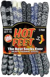 HOT FEET Toddler Crew Warm Thermal 5/6 Pack Socks Soft Thick Brushing, 2-4 Years, 5 Pack, 3 Marled Gripped / 2 Plaid Gripped