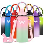 WEREWOLVES 1L/32oz Insulated Water Bottle with Paracord Handles & Strap & Straw Lid & Spout Lid, Reusable Leak Proof Double Wall Vacuum 1 Litre Stainless Steel Water Bottle for Adults