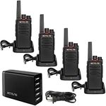 Retevis RT68 Walkie Talkie Rechargeable VOX 2 Way Radios Long Range (4 Pack) with 5-Port USB Charger (1 Pack)