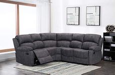 Furnishings For Less UK Grey Fabric Reclining Corner Sofa 5 Seater Suede Manual Recliner Comfortable Padded Arms